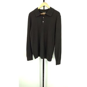 Quince Mongolian Cashmere Polo Sweater Black Sleeved Top L